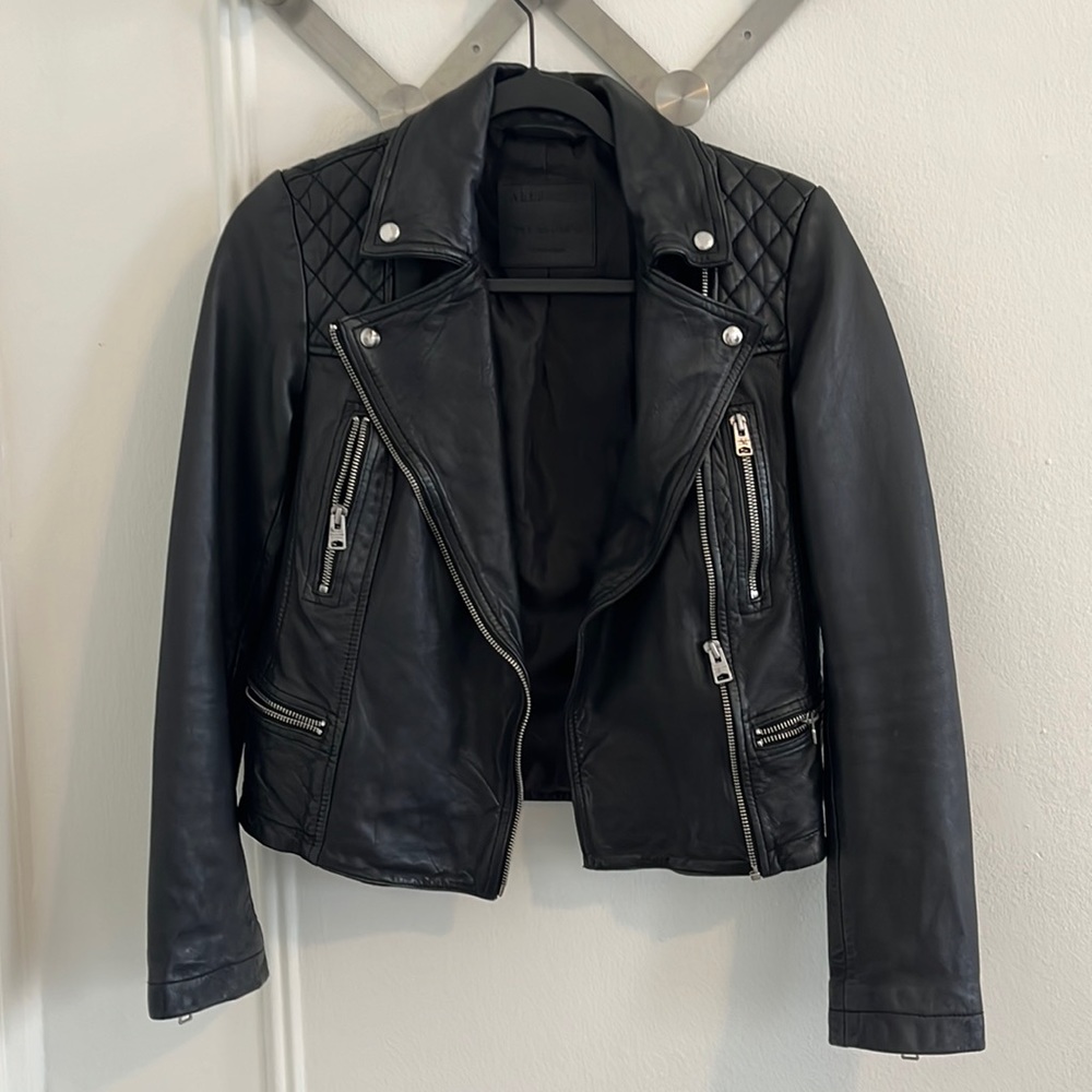 Black AllSaints Cargo Leather Biker jacket